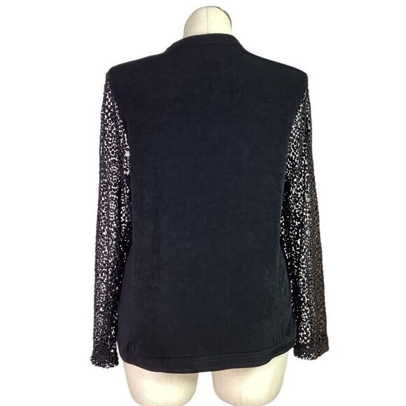 Chicos Jacket Womens 2/12 Large Black Travelers Lace Travel Knit Full Zip Bomber - Picture 7 of 8